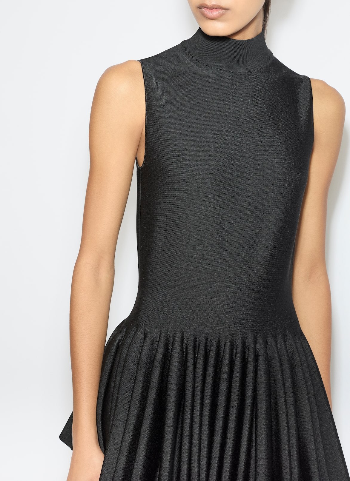 WOOL BLEND GODET TOP  ALAÏA BLACK WOOL BLEND GODET TOP